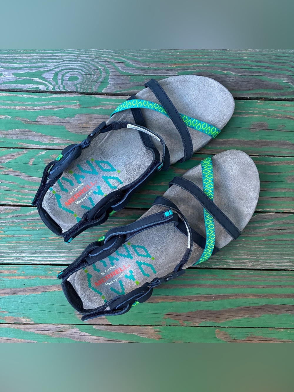 Merrell Womens Sz 8 Terran Lattice II Strappy Sport Sandals Navy Green Walking